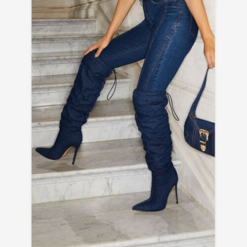 denim high heel boots